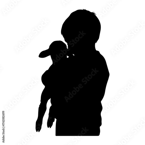 Child holding lamb silhouette animal