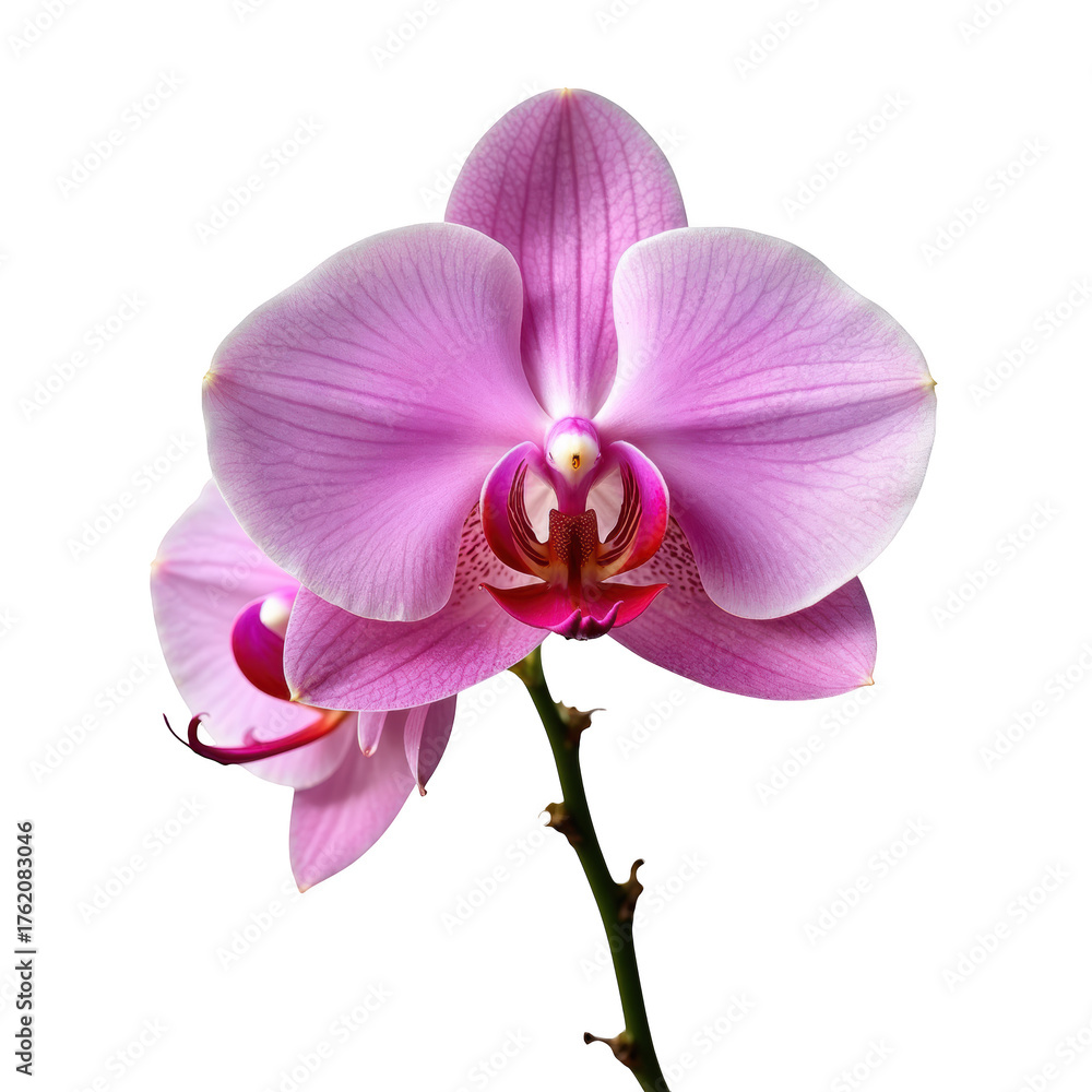 Fototapeta premium Elegant beautiful pink orchid flower bloom with delicate petals on single stem. graceful floral subject