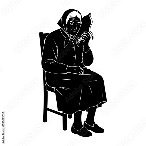 Elderly woman reading a book sitting chair