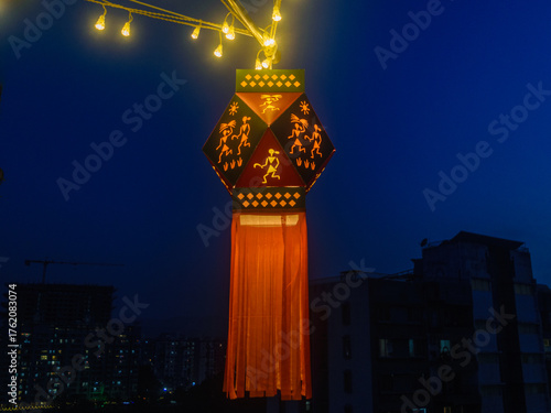 Traditionally Handmade Indian Colorful Lantern Shot on Diwali day, India