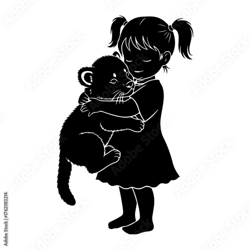 Girl hugging small animal child embrace