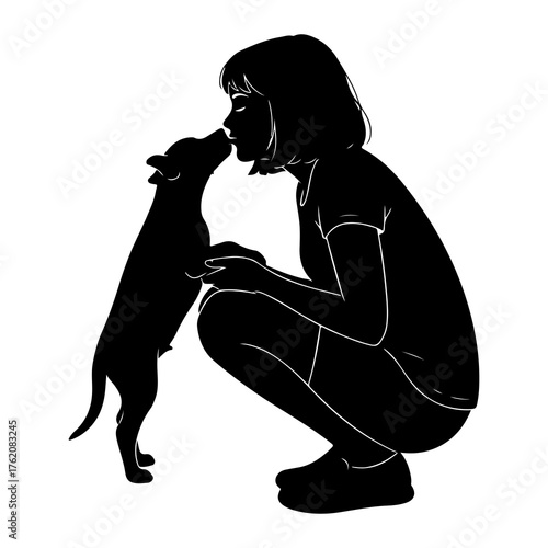 Girl kissing dog silhouette affection