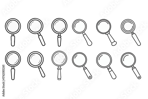 Modern collection of outline magnifying glass icons, perfect for search, discovery, and investigation in web and graphic design, promoting clarity and user interaction