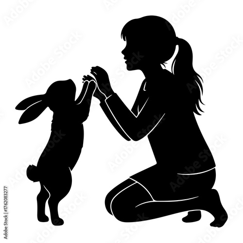 Girl playing with rabbit silhouette interaction