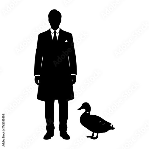 Man and duck silhouette black white