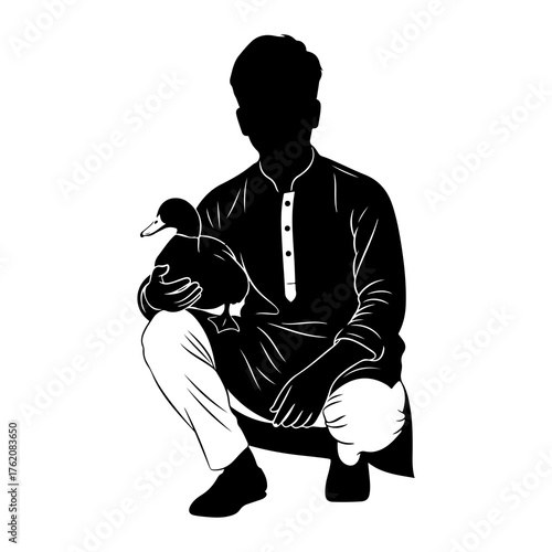 Man holding duck silhouette black