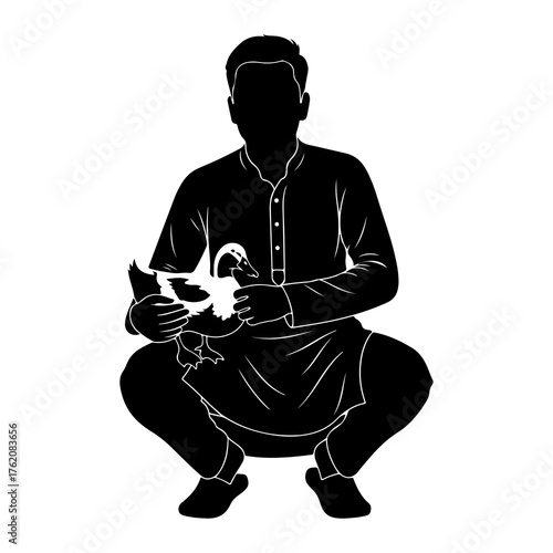 Man holding duck white black
