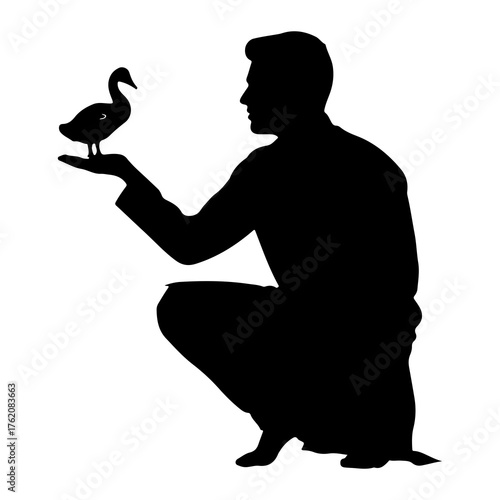 Man holding duck silhouette animal