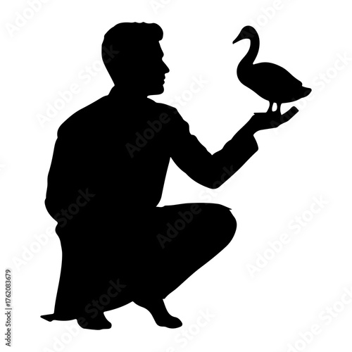 Man holding goose silhouette bird