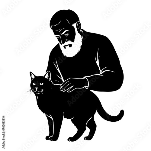 Man petting black cat animal