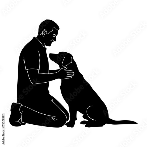 Man petting dog affection companionship