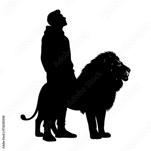 Man standing with lion silhouette black