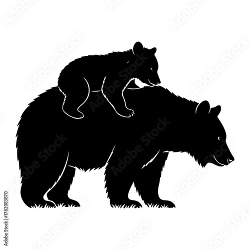 Mother bear carrying cub silhouette
