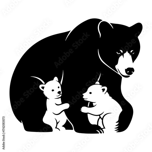 Mother bear with cubs family animal