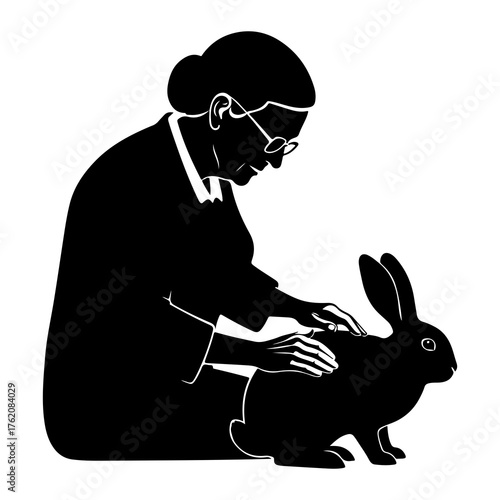 Person examines rabbit examining animal