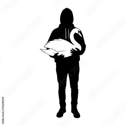 Person holding white swan silhouette
