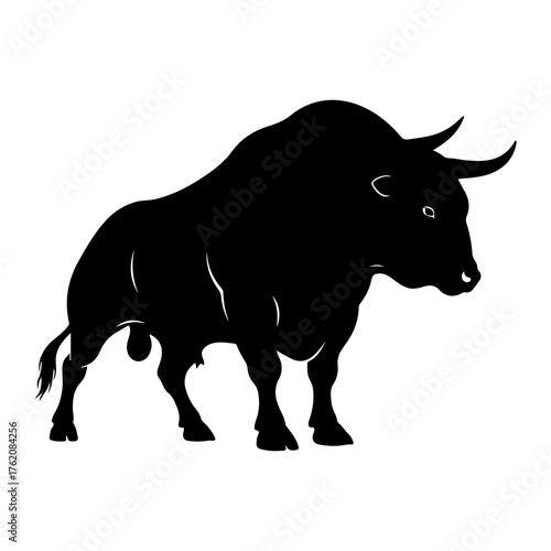Powerful black bull silhouette animal horns