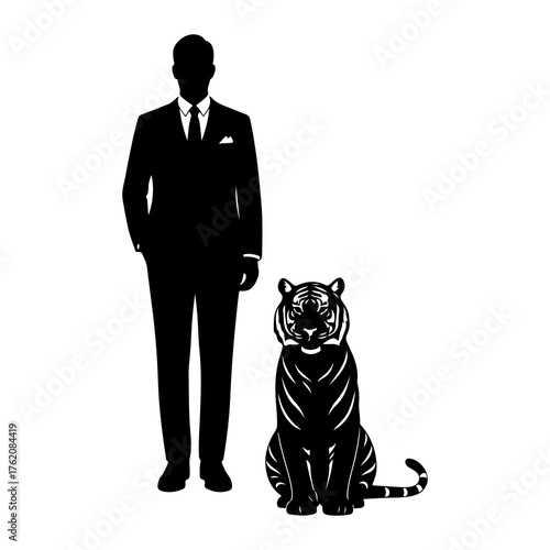 Silhouette man and tiger suit
