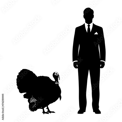 Silhouette of a turkey and a man in a suit vector