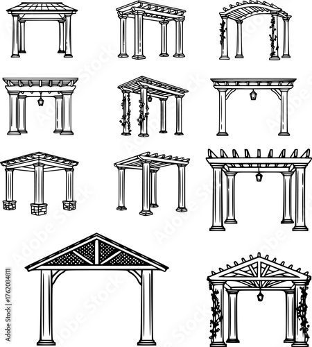 outline silhouette Pergola icon set
