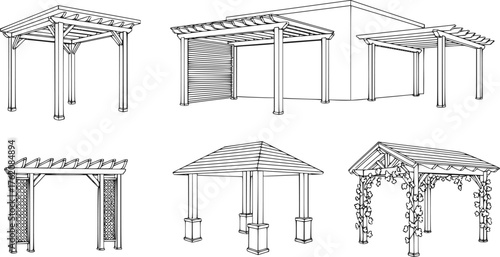 outline silhouette Pergola icon set
