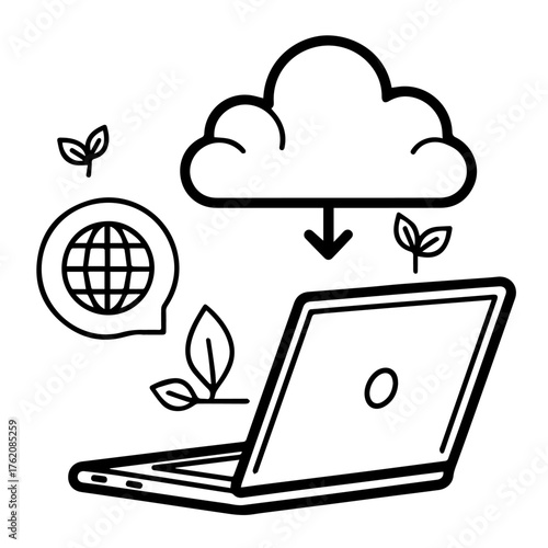 Cloud computing laptop internet technology global network online service digital device connection concept
