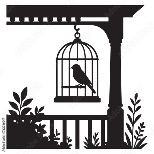 Bird Cage Silhouette on Garden Pergola