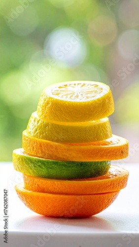 Citrus Fruit Slices Stacked Vibrantly for Healthy Lifestyle Concepts and Refreshing Wellness Imagery.