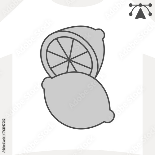 Lemon isometric icon, citrus fruit concept. Vector graphics. Whole and half lemon with wedges sign and editable stroke, outline style icon for mobile or web design.