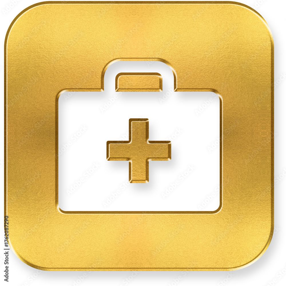 Obraz premium Shiny Gold First Aid Kit Icon