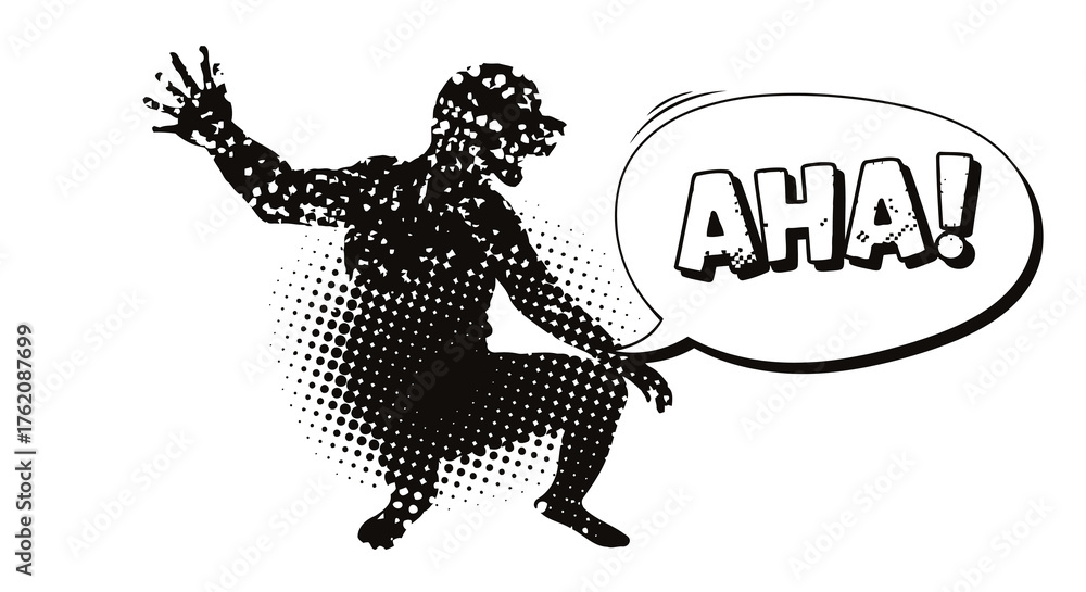 Fototapeta premium Abstract pixelated silhouette of a man in virtual reality with a speech bubble