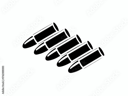 Monochrome depiction of bullets arranged in a row symbolizing ammunition and concepts like protection and danger with a minimalist approach suitable for various applications
