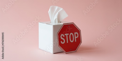 Stop masturbating, the tissue box sits near a stop sign a clear ironic message.