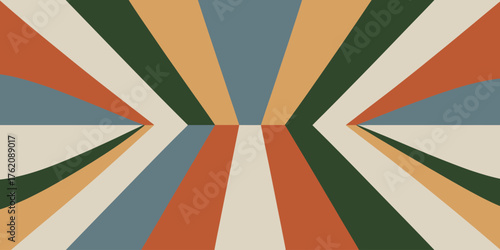 Abstract retro pattern with converging and diverging colored stripes in a symmetrical design