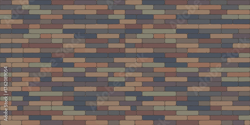 A full frame shot of a multicolored brick wall pattern with various shades and rectangular shapes visible