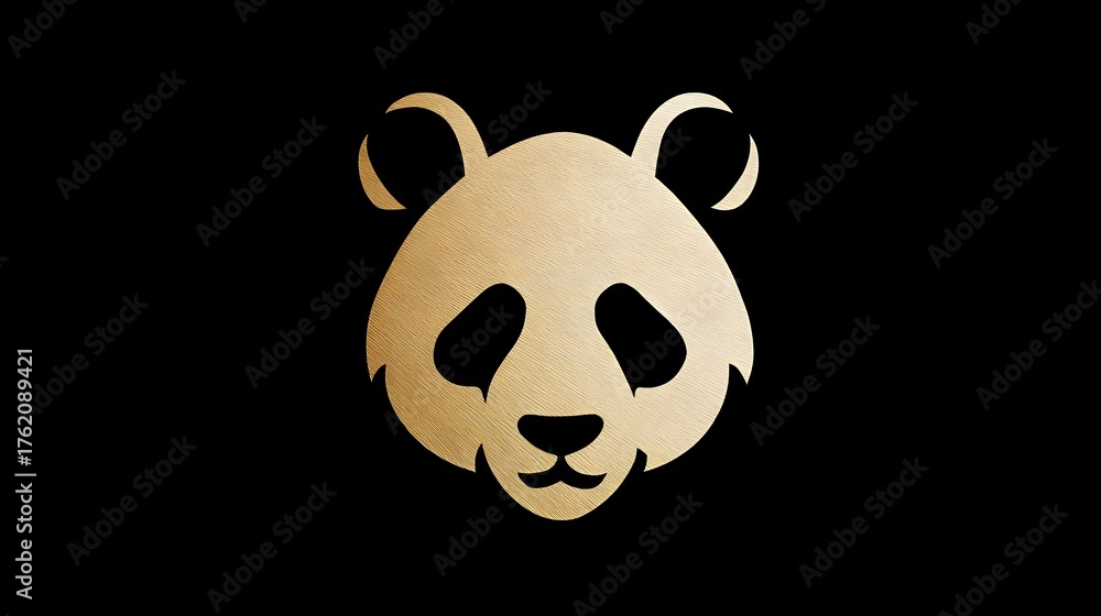 Obraz premium Golden panda face logo with metallic shine on dark background. Concept: Luxury logo design, animal symbolism, modern minimalist branding, elegance, and premium identity representation.