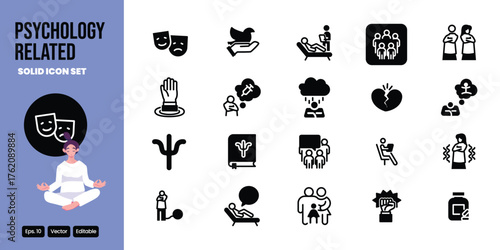 psychology related solid icon set vector design good for web and mobile app
