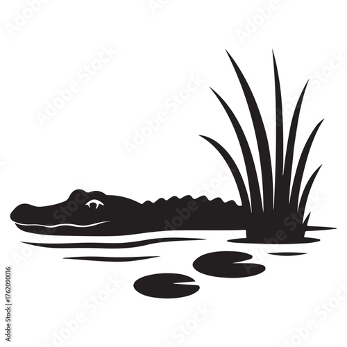 Crocodile Resting in Water Silhouette