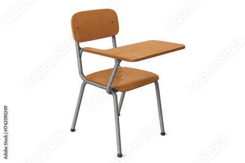 Empty wooden school desk and chair on transparent background