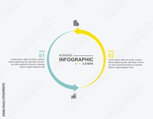 2 step infographic design. schedule concept with circle layout. can be used for workflow illustration