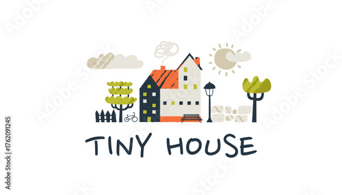 Small doodle house with smoke in a tiny sweden village.