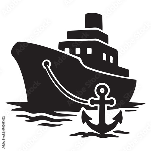 ship and anchor at seashore silhouette