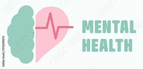 Doctor, heartbeat, medicine, mental health, heart, health, brain. World Mental Health Day, psychology, hospital, therapy, treatment, healing. Mind, emotion, well-being. Icon, set, vector