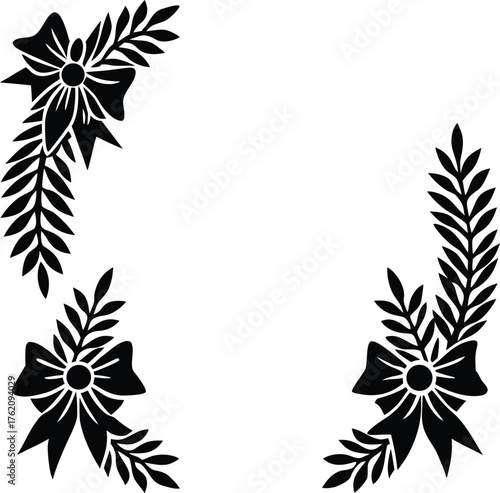 Black and white laurel wreath vector frame floral leaf border illustration design nature decoration silhouette ornament pattern