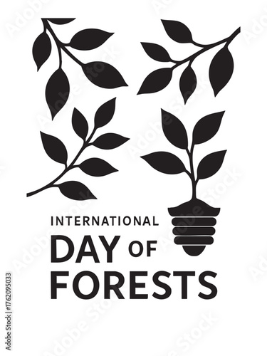 International Day of Forests Silhouette – Minimalist Vector with Tree-Lightbulb Symbol for Sustainability and Environmental Awareness
