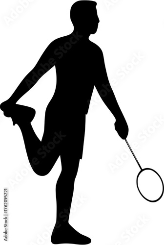 Badminton athlete warm up silhouette vector symbolizing physical preparation stretching and sports training for game and performance.