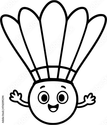 Cute shuttlecock mascot vector illustration showing smiling cartoon face design for badminton sports kids graphics and fun branding artwork.