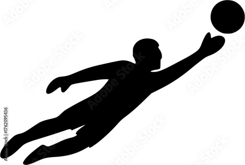 Athlete diving action vector silhouette showing sportsman saving shot during intense competition or training match.