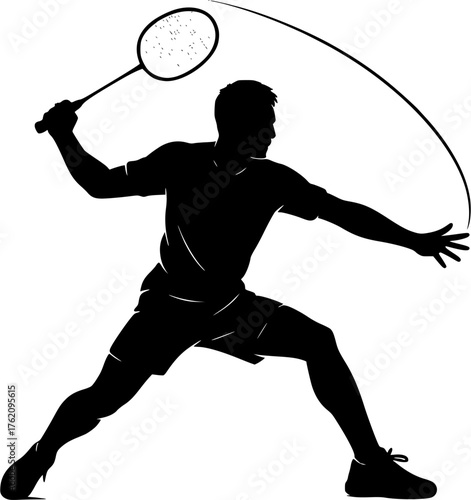 Badminton backhand smash vector silhouette showing athlete executing powerful defensive hit during rally and competition.