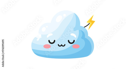 A cheerful head mascot of a blue cloud with a smiling face and rosy cheeks, featuring a yellow lightning bolt, set against a clean white background with a playful and whimsical mood.